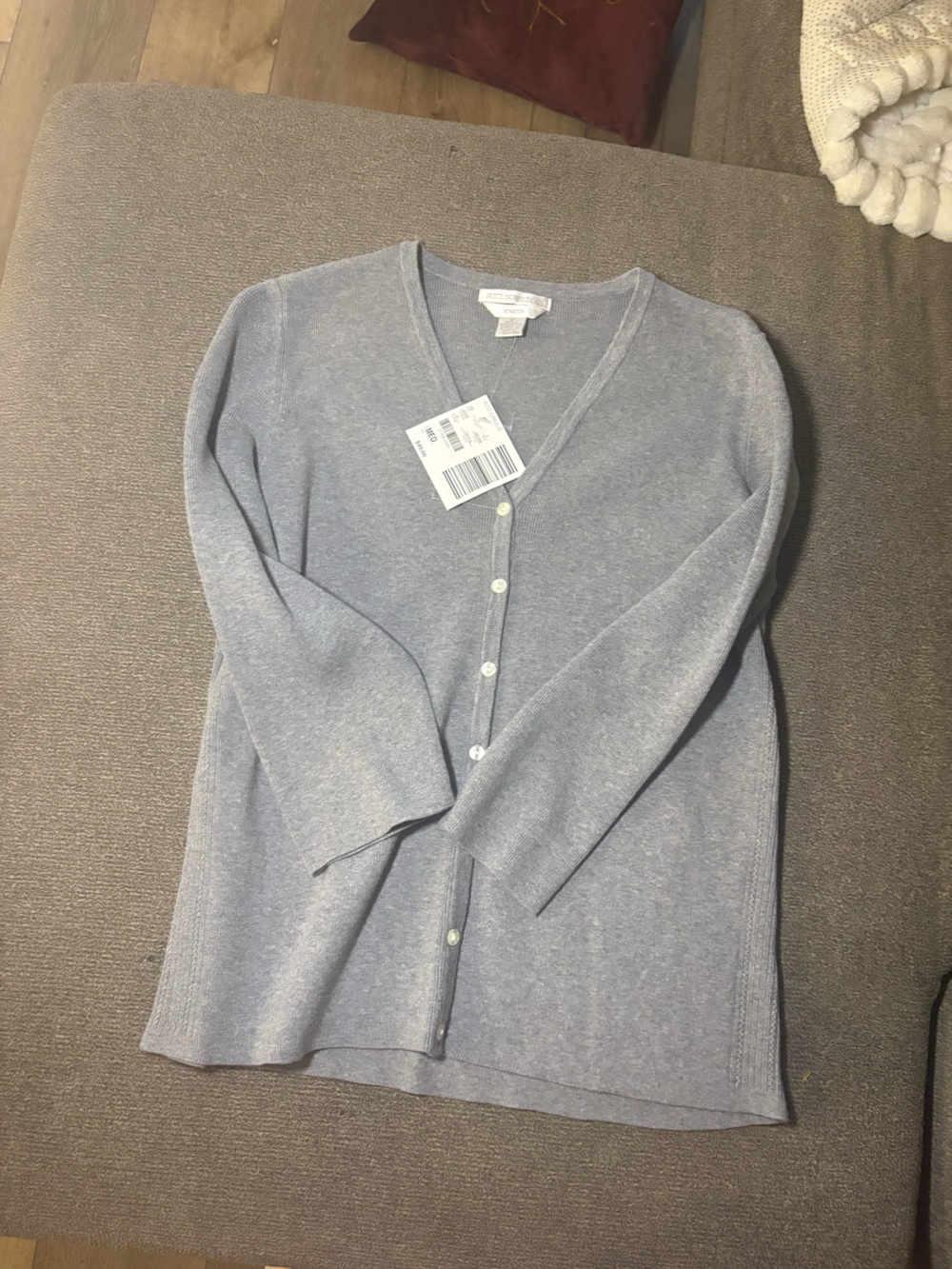 Petite Sophisticate Light Blue V-Neck Button Cardigan